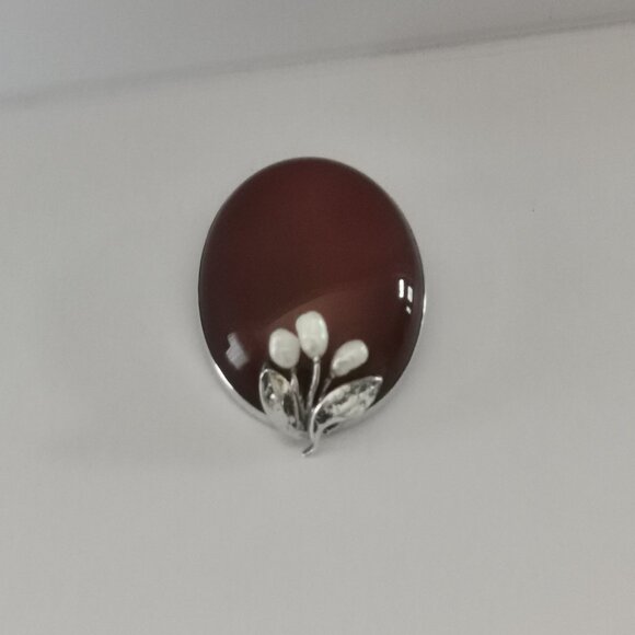 Antique Sterling Silver Signed Carnelian with Pearls Brooch - Picture 5 of 14